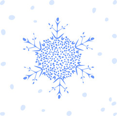 Winter hand drawn grunge blue brush stroke isolated snowflake Symbol, logo illustration. Vector graphics