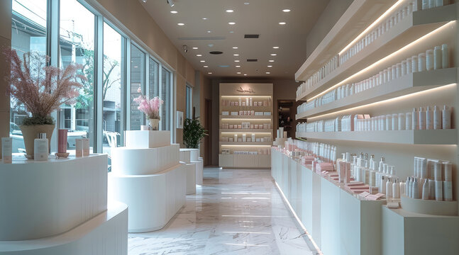 A spa shop, store, with cream style.