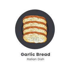 Hand drawn vector illustration of cheese garlic bread