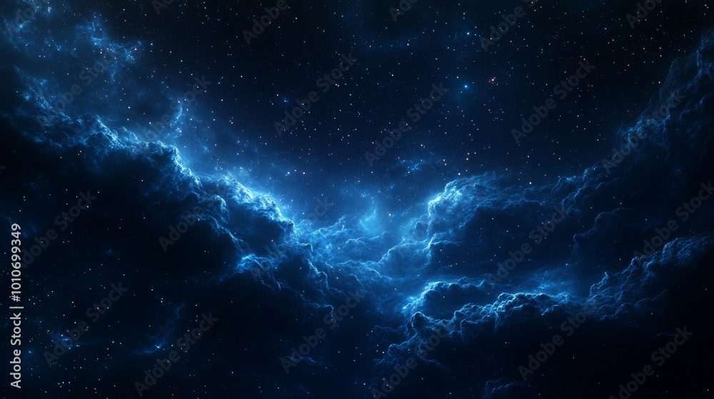 Wall mural an abstract digital art background featuring deep blue and dark black colors, with swirling clouds o