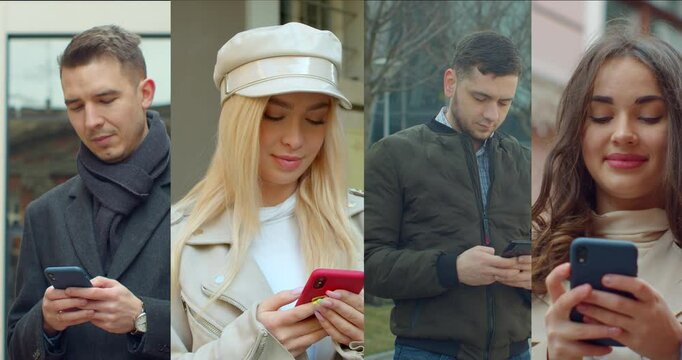 Multiscreen on people using smartphone in everyday life. Nomophobia - People using the mobile phone. No-mobile-phone phobia.