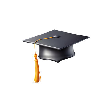 A 3D graduation cap icon in a playful cartoon style floating and isolated on a transparent or white background.
