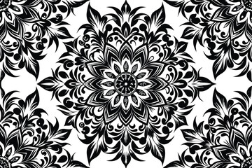 Black Beautiful seamless pattern. Stock illustration. Wallpaper on white background.