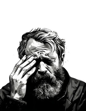 WORRIED MAN DRAWING WITHOUT BACKGROUND 