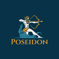 minimalist silhouette greek god poseidon icon logo vector illustration design. simple modern neptune holding bow logo concept
