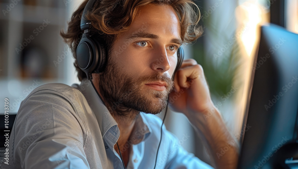 Leinwandbilder Software developer in a call with a client.