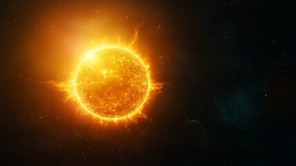 Obraz premium Słońce, widziane z przestrzeni kosmicznej, jarzy się intensywnym światłem, wyróżniając się na ciemnym tle.
