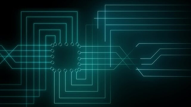 Artificial intelligence micro chip animation. Quantum computing. Digital technology artificial intelligence concept design. Abstract futuristic hitech style. Motion graphic