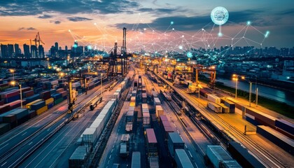 AI in logistics and supply chain management concept, enhancing accuracy, reliability, and cost-effectiveness. This image represents planning with real-time visibility and control over a fully optimize