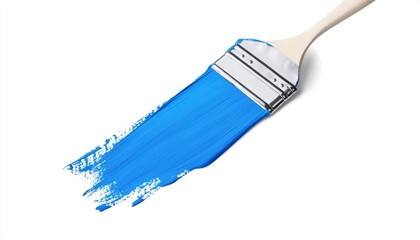 Brush with vibrant color paint creating a stroke on a clean white background, showcasing the artistry of painting. This image captures the essence of creativity and artistic expression