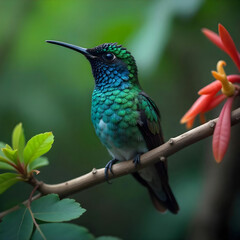 Fototapeta premium Vividly colored hummingbird in nature