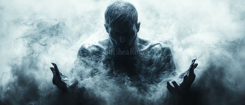 A jinn with glowing tattoos covering its smoky body, emerging from a mystical portal