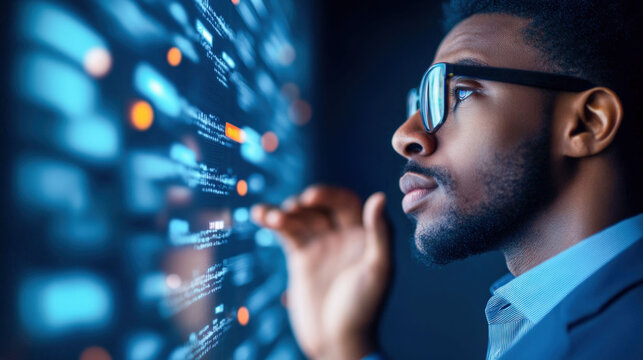 Focused Man Interacting with Digital Interface
