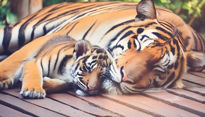 the tigers sleeping on the floor with dramatic tone, ai generate