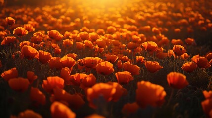 Obraz premium Vibrant Orange Poppy Field at Sunset Glow