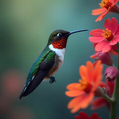 Fototapeta premium Vividly colored hummingbird in nature