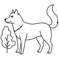 Husky Sniffing the Air in a Beautiful Forest Scene Vector Illustration
