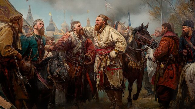 Cossack Warriors on Horseback: A Historical Painting
