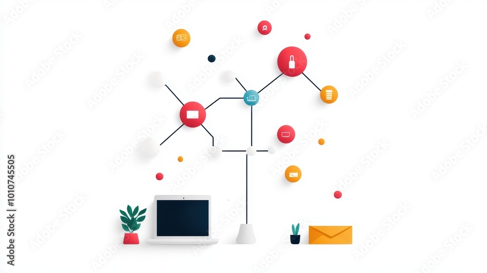 Poster a simplified network diagram with basic components and connections, explaining network concepts for 