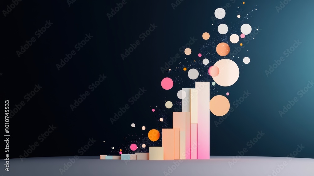 Poster a creative data visualization using abstract shapes and colors to represent complex relationships wi