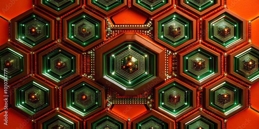 Poster A colorful, abstract design with a green and red color scheme