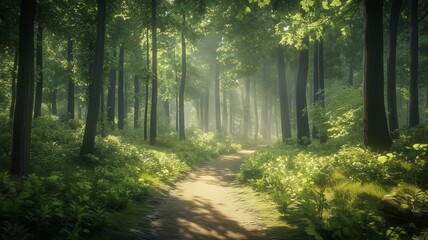 Obraz premium Calming Walk Through a Lush Green Forest - Made with Generative AI