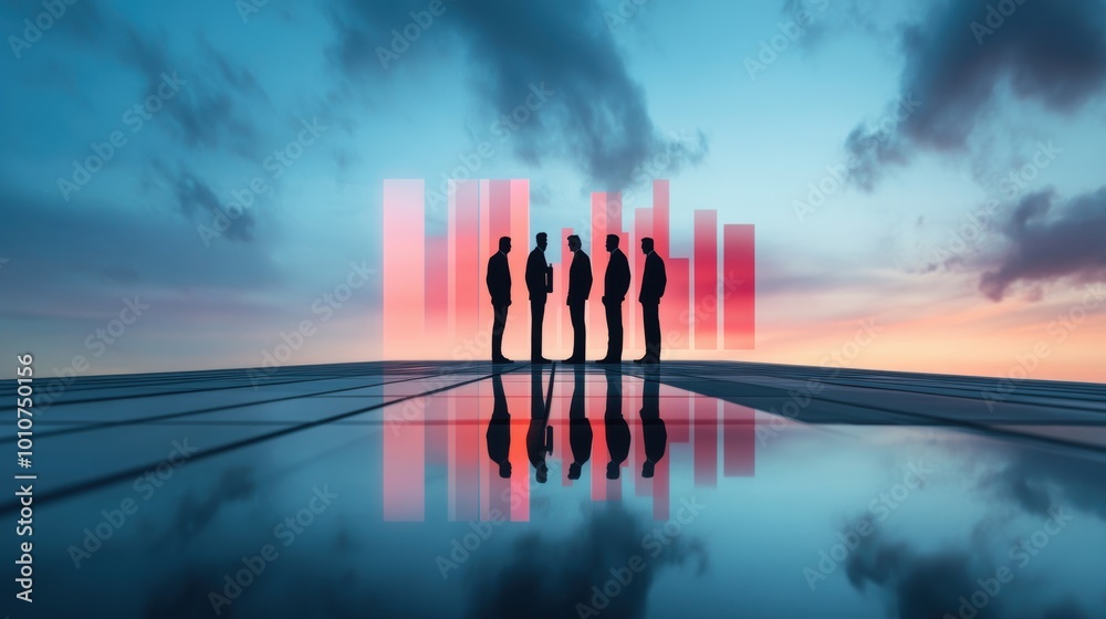 Wall mural a group of executives gathered around a large screen, analyzing business data and discussing insight