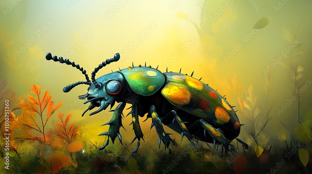 Poster Colorful Beetle in a Dreamlike Forest