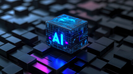 Blue artificial intelligence logo cube