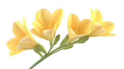 Obraz premium Delicate Yellow Freesia Flowers Isolated on White Background