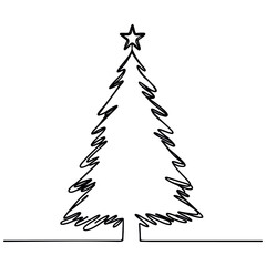 Obraz premium Christmas tree. Continuous one line drawing. Vector illustration