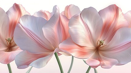 Fototapeta premium Soft Pink Tulips Blooming Close Up with Delicate Petals and White Background