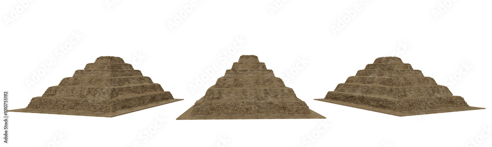 Poster set of 3 views of an ancient egyptian pyramid pharaoh tomb. isolated 3d render.
