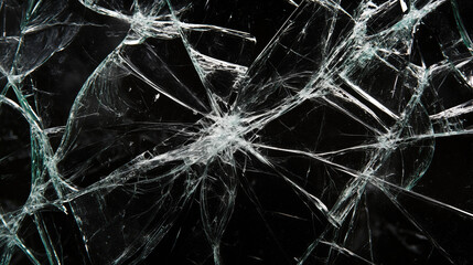Broken glass - white lines on black background, design element