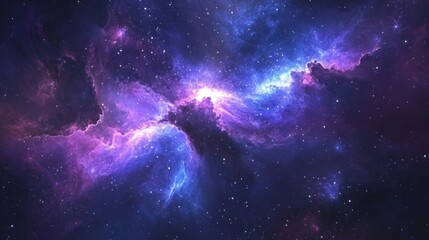Fototapeta premium Background with stars, deep blue and purple space galaxy, featuring bright nebulae and distant stars. 