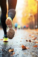 Person running a marathon to raise money for charity. They train hard and enjoy the support from their community