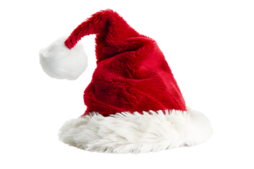 Festive red and white Santa hat with fluffy pompom, perfect for holiday celebrations and winter festivities. This cheerful accessory adds joyful touch to any Christmas outfit