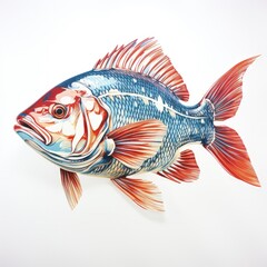Fototapeta premium Abstract Fish Illustration in Bold Bauhaus Risograph Style with Simple Forms