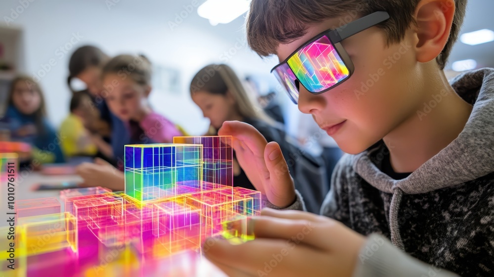 Poster students interacting with ar models to enhance understanding of geometry and spatial reasoning.