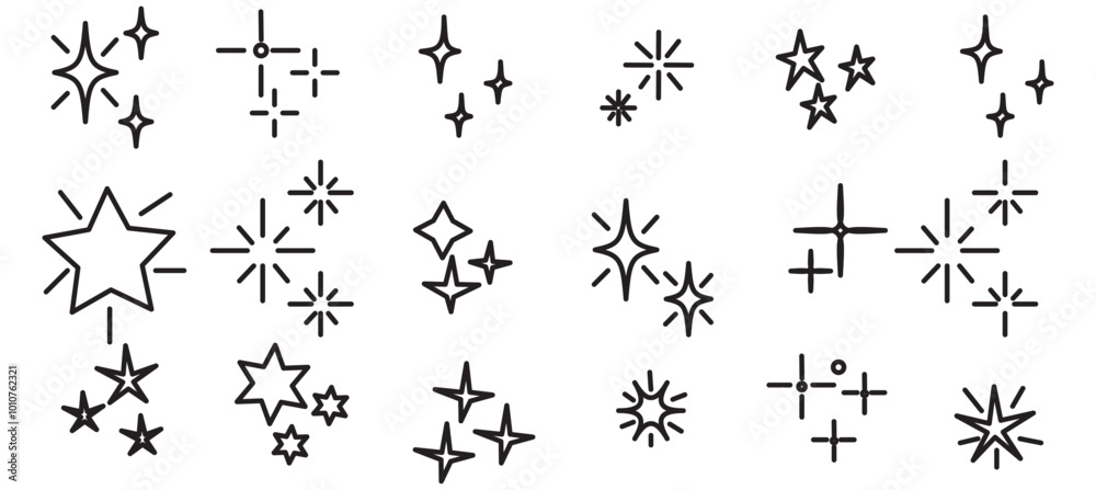 Wall mural set of twinkle stars. shiny twinkle sparks. seamless pattern with stars. yellow, orange sparkles sym