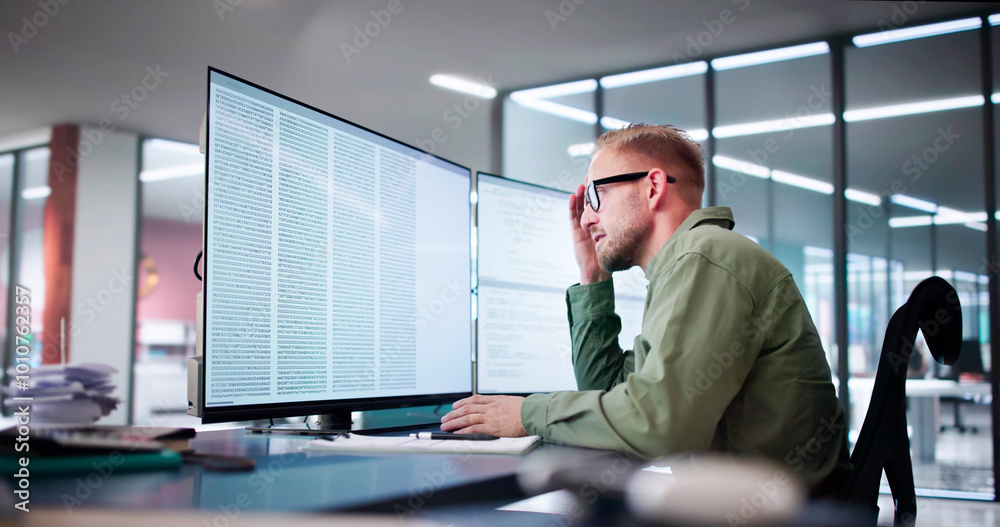 Aufkleber Unhappy Sad Developer Programmer Man In Stress Coding Software