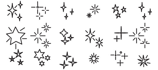 Set of Twinkle stars. Shiny twinkle sparks. Seamless pattern with stars. Yellow, orange sparkles symbols vector. The set of sparkle stars icon. Glittering star vector. Glowing light effect stars