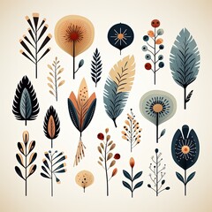 Fototapeta premium Charming Boho Cartoon Flowers in Soft Neutral Colors Flat Vector Design