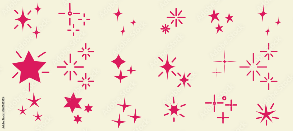Wall mural set of twinkle stars. shiny twinkle sparks. seamless pattern with stars. yellow, orange sparkles sym