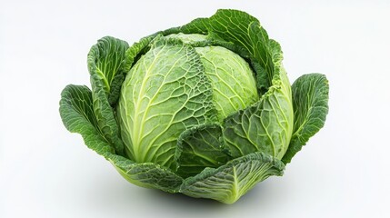 Obraz premium A fresh, green cabbage isolated on white. Perfect for cooking and food blogs.