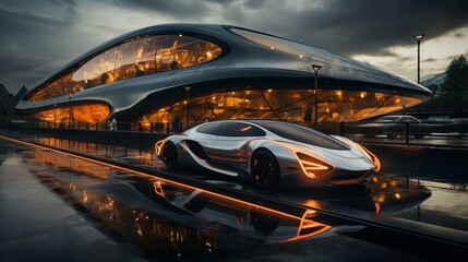 Modern urban landscape featuring advanced flying cars in a futuristic city environment