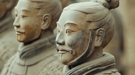 Close-up of the Terracotta Army statues in Xi'an, China.