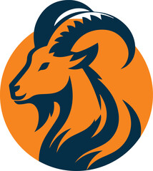 GOAT ILLUSTRATION LOGO WITH AN ORANGE CIRCLE