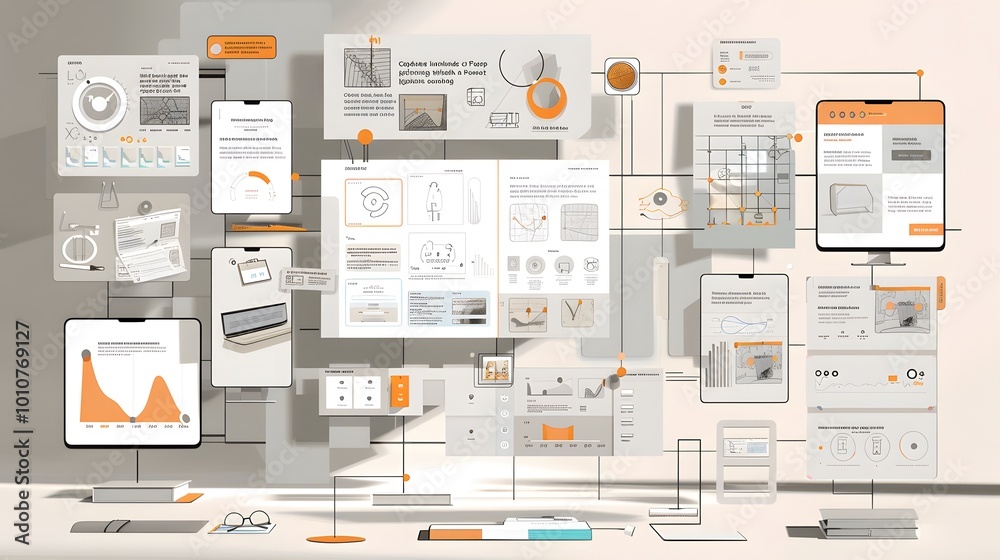 Poster an ongoing design process with multiple iterations displayed, showing cycles of prototyping, testing