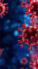 Microscopic view of virus particles, showcasing their intricate structure and vibrant colors. This highlights importance of disease prevention and awareness in public health